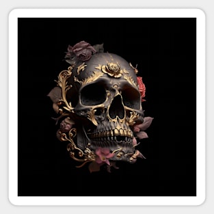 Black scull with flowers and golden pattern Magnet